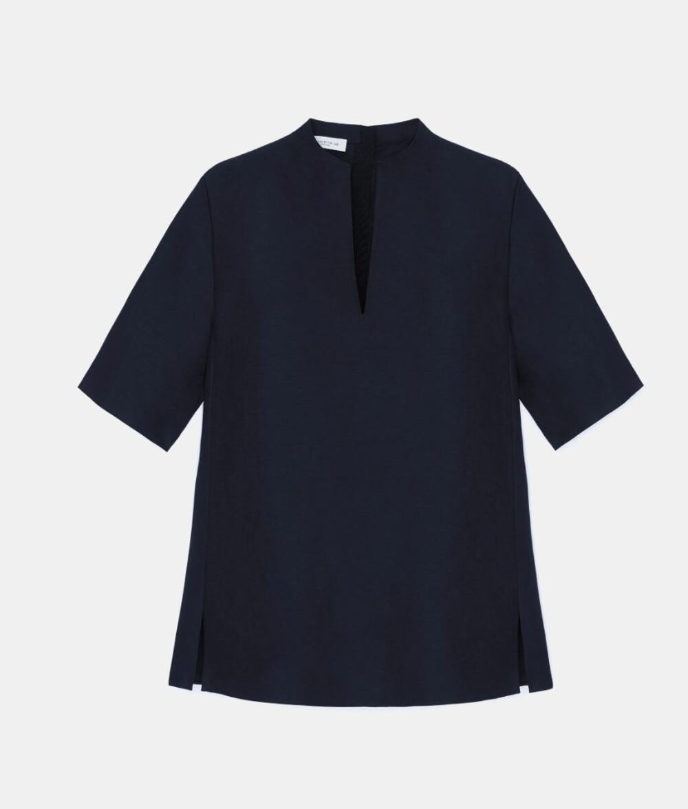 Lafayette 148 Blouse Top Women's Size Medium Black Short Sleeve V-Neck